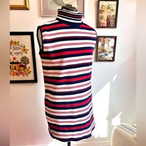 1960s Vintage Space Age Mod Micro Mini Tunic Dress – Red, White & Navy Stripe